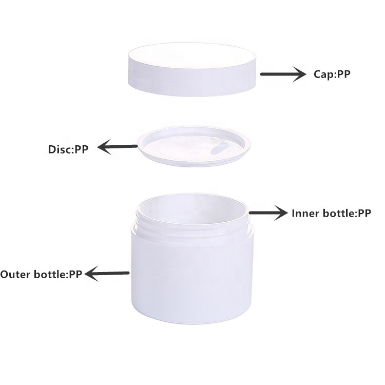 Double Wall pp Cream Jars 200g 250g Cosmetics Plastic Cream Jar Pet Jar with Lid Packaging Body Scrub Container