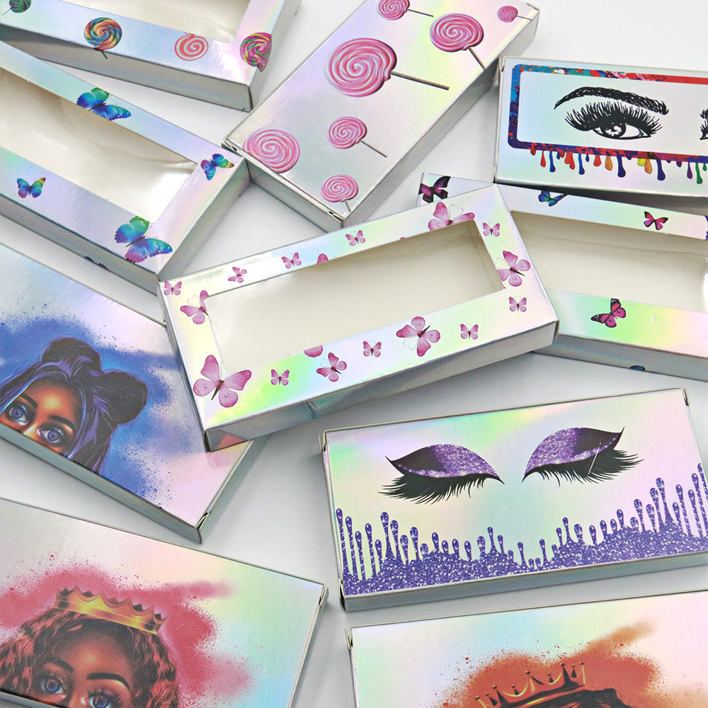 Custom Design Paper Card Sliver Holographic Butterfly Lashes Boxes Private Label Pvc Window Hologram Eyelash Packaging Cases