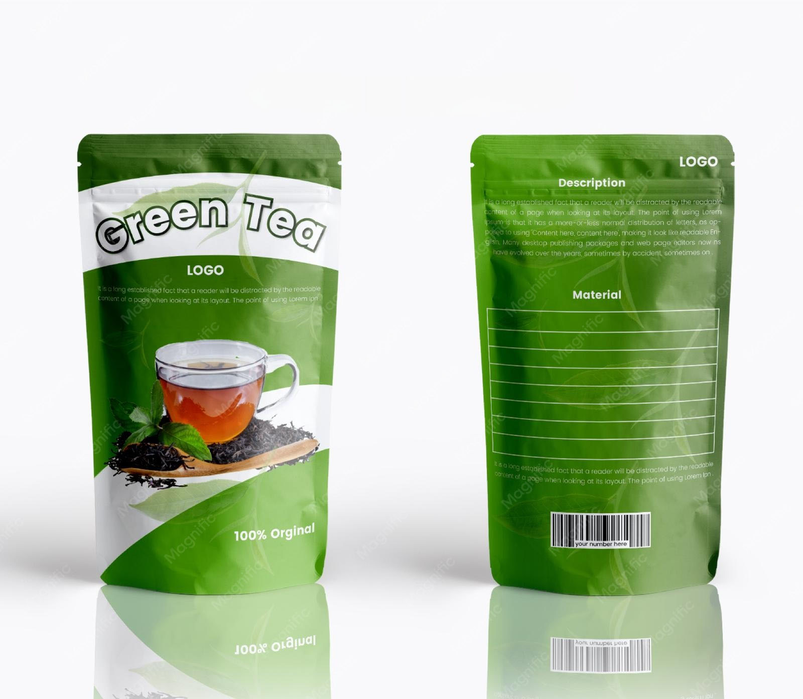 Custom Printed logo Matcha Powder Tea Bags 30g 50g 100g Resealable Aluminum Foil Stand up Pouch Plastic Food Packaging Bags