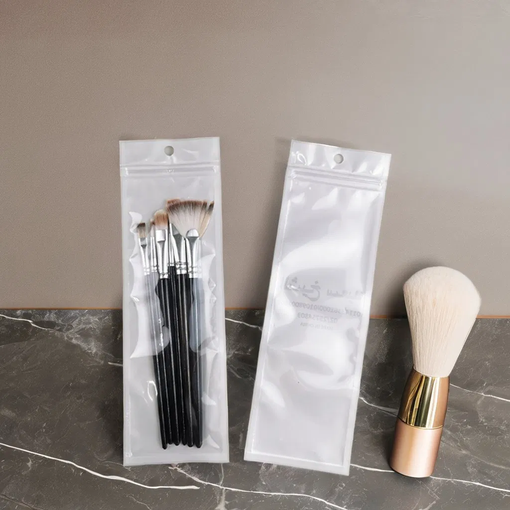 Custom Three Side Seal Zipper Pouch Pearlized Film Plastic Bag Pen Makeup Brush Packaging for Personal Care Gravure Printing