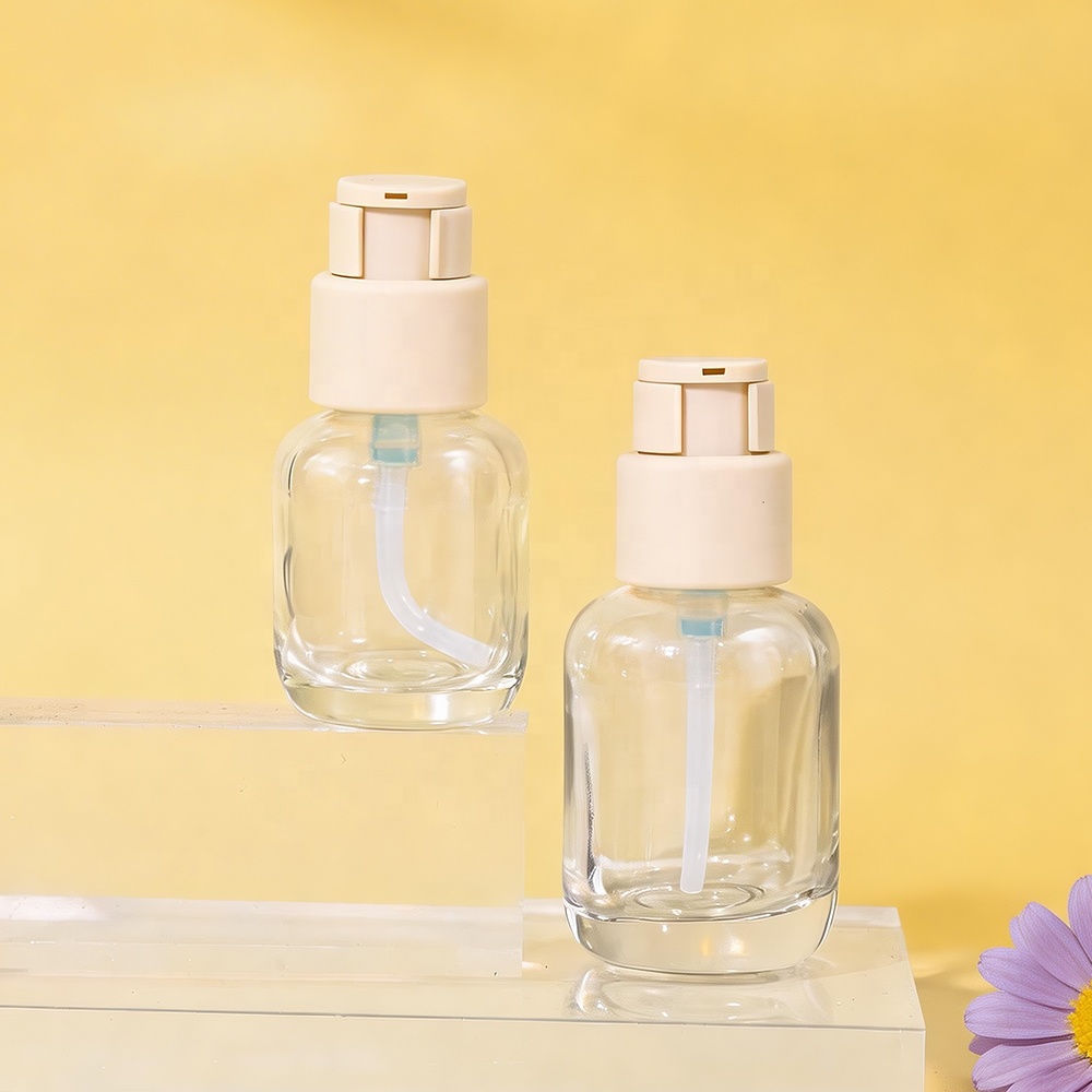 Custom Logo Printing Matte 30ml/50ml Clear Glass Lotion Pump Bottles For Liquid Foundation Cosmetic Packaging