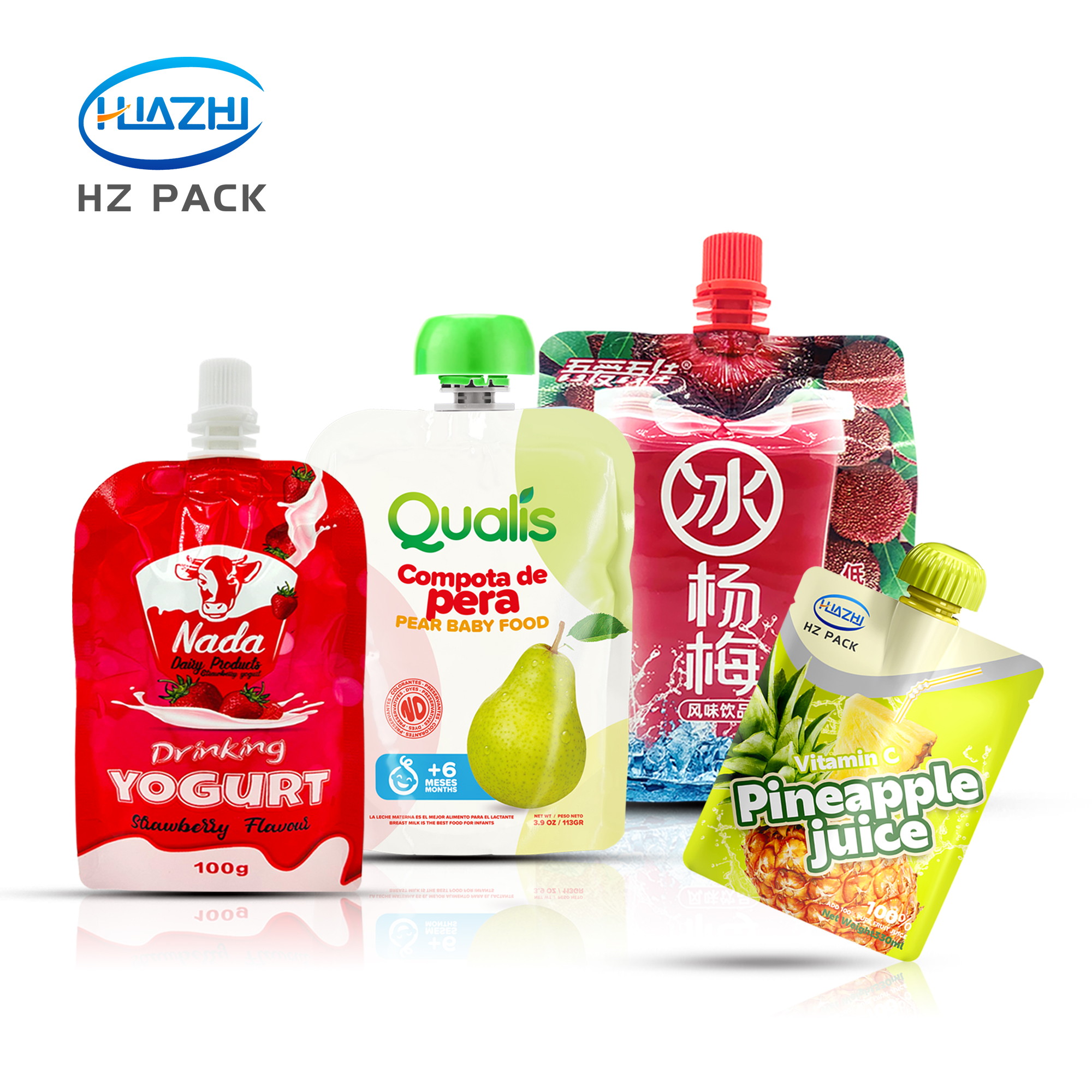 Custom Printed Food Grade Plastic Spout Pouch Reusable Stand up Liquid Doypack Bag for Drinks Juice Yogurt Beverage Packaging