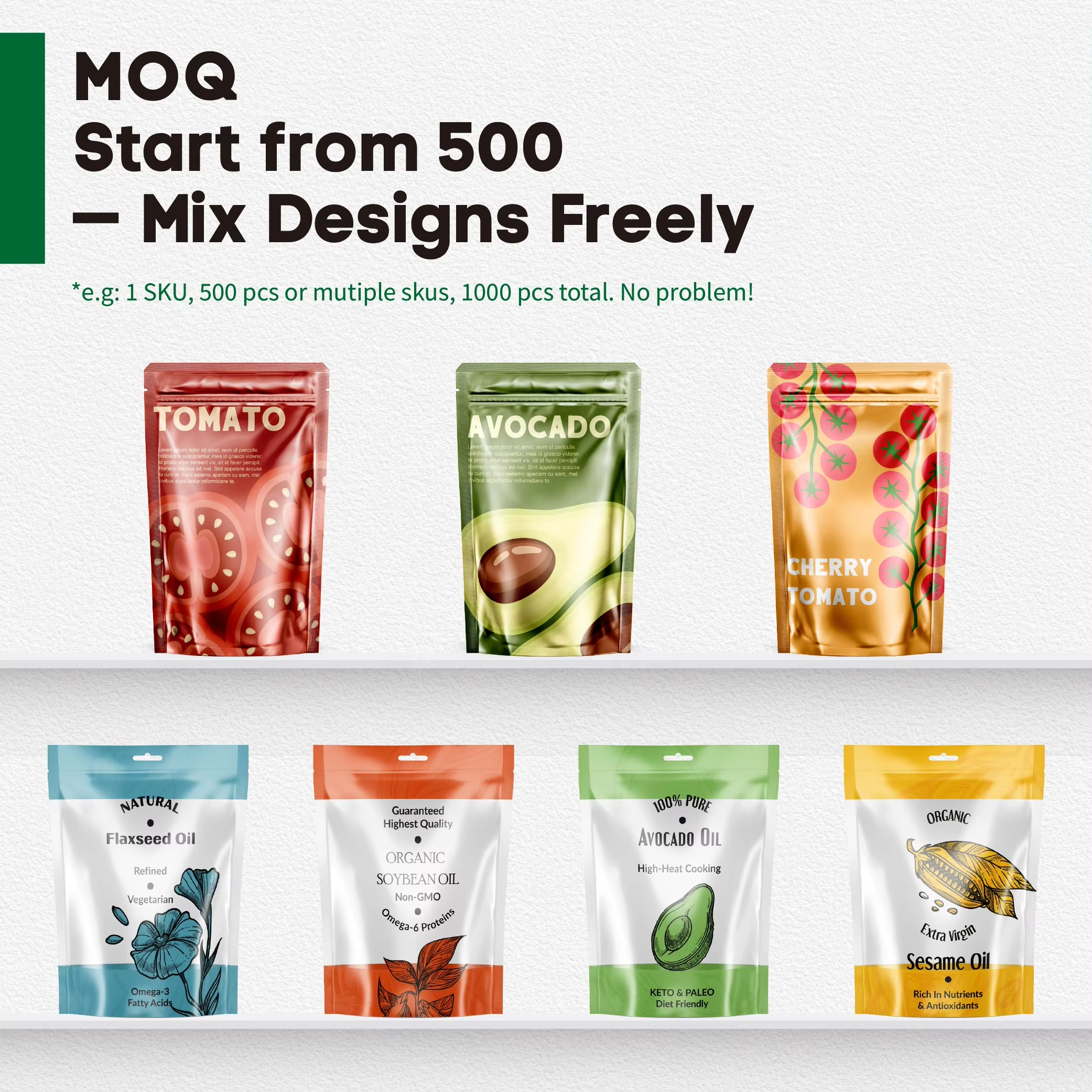 Custom Eco-friendly Stand-up Pouch Resealable Packaging Pouch Odor-proof And Moisture-proof Food Doypack Packaging
