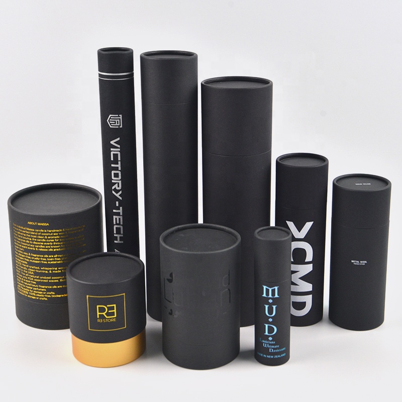 High Quality Biodegradable Matte Kraft Paper Cardboard Black Tube Round Black Paper Tube Packaging with Gold logo