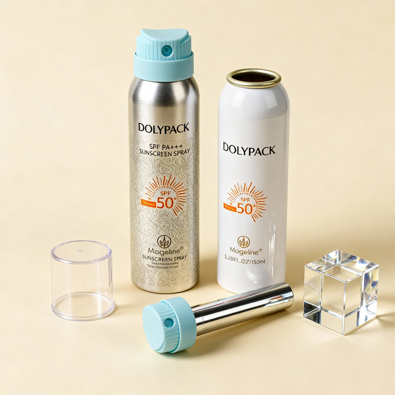 Luxury Custom Empty 50ml 75ml 100ml 120ml 150ml 200ml Spray Aluminum Aerosol Can Unique Continuous Mist Sprayer Body Physical SPF 30+ 50+ Sunscreen Packaging