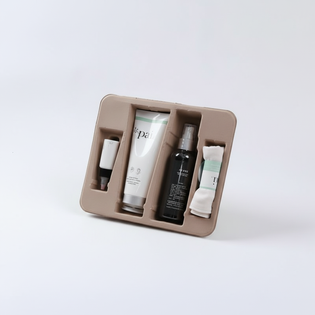 HAOWEI Eco-Friendly Fully Biodegradable Recyclable Molded Pulp Rigid Oblong Packaging Cosmetic Bottles Jars Makeup Boxes Paper