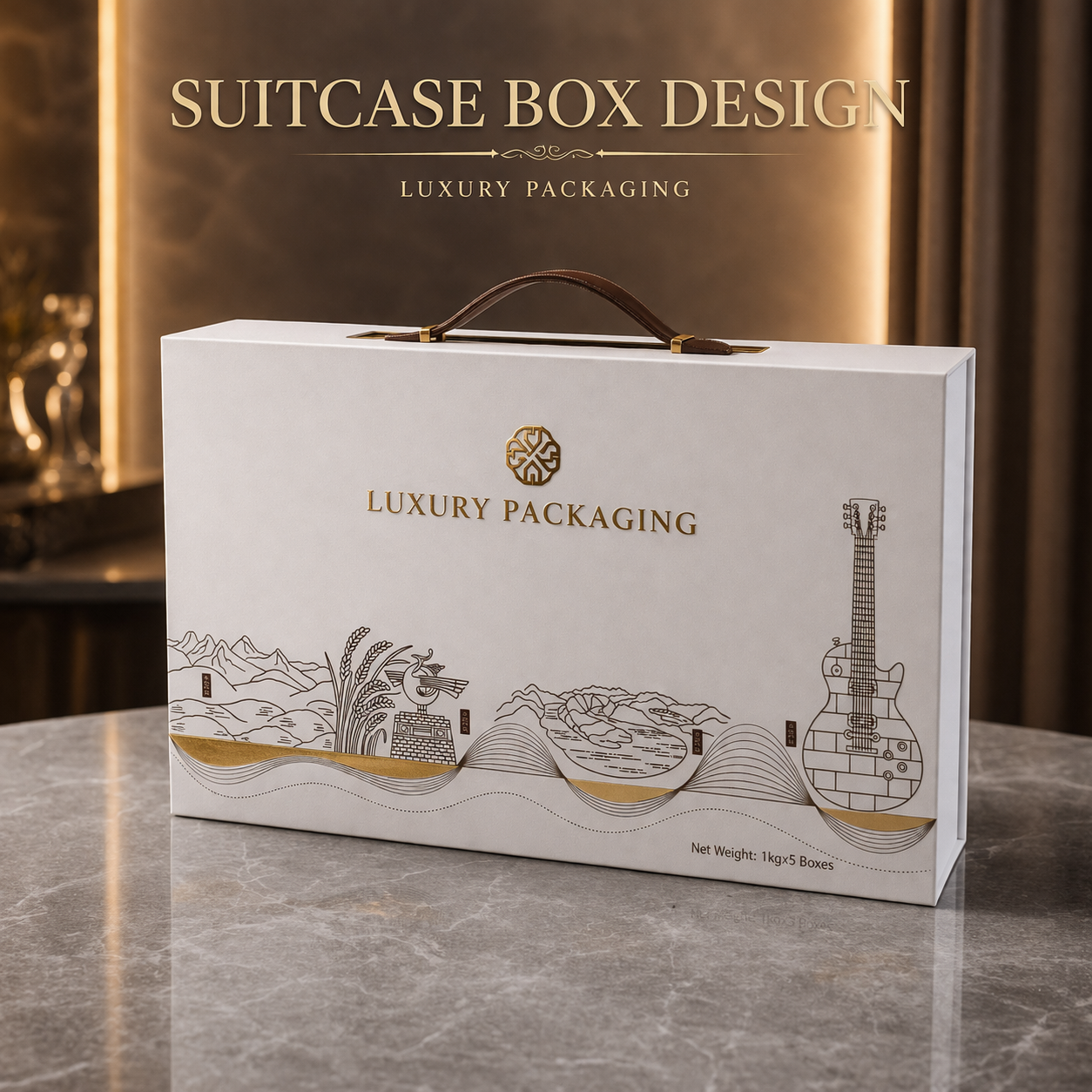 Custom Suitcase Gift Box Magnetic Closure Glossy/Matt Lamination UV Recyclable High-End Portable Rigid Packaging Case Custom