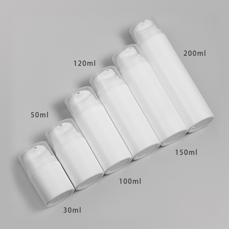 Empty PP White Cylindrical Airless Pump Bottles (30ml-200ml) for Face Serum &amp; Shampoo Packaging