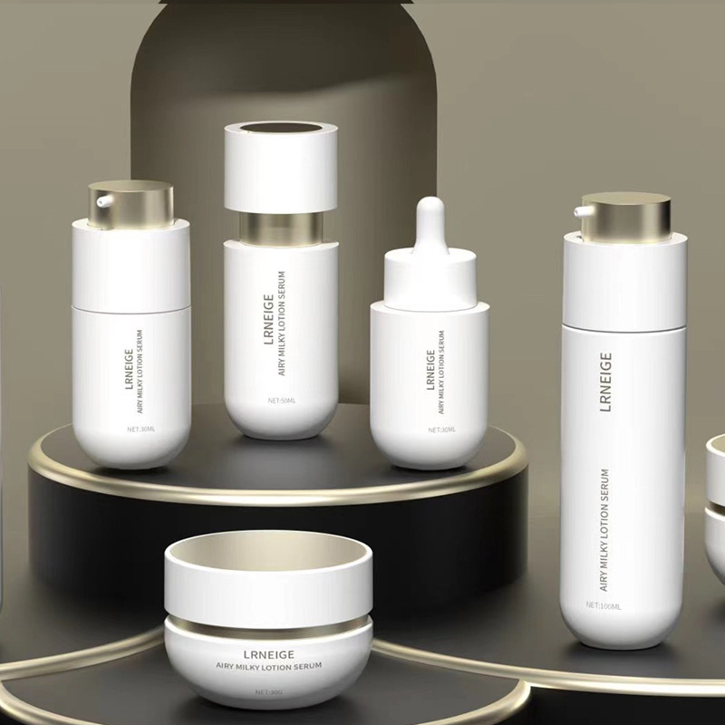 Cosmetic Glass Packaging Sets 30 50 100 G Cream Jar 30ml Hair Oil Dropper Bottle 50 100 120 Ml Unique Press Pump Lotion Bottle