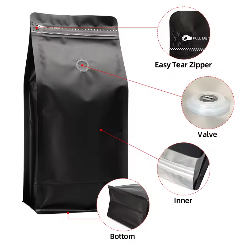 Private Label Coffee Bags OEM Service FDA/EU Food Contact Compliant Minimalist Design Coffee Packaging