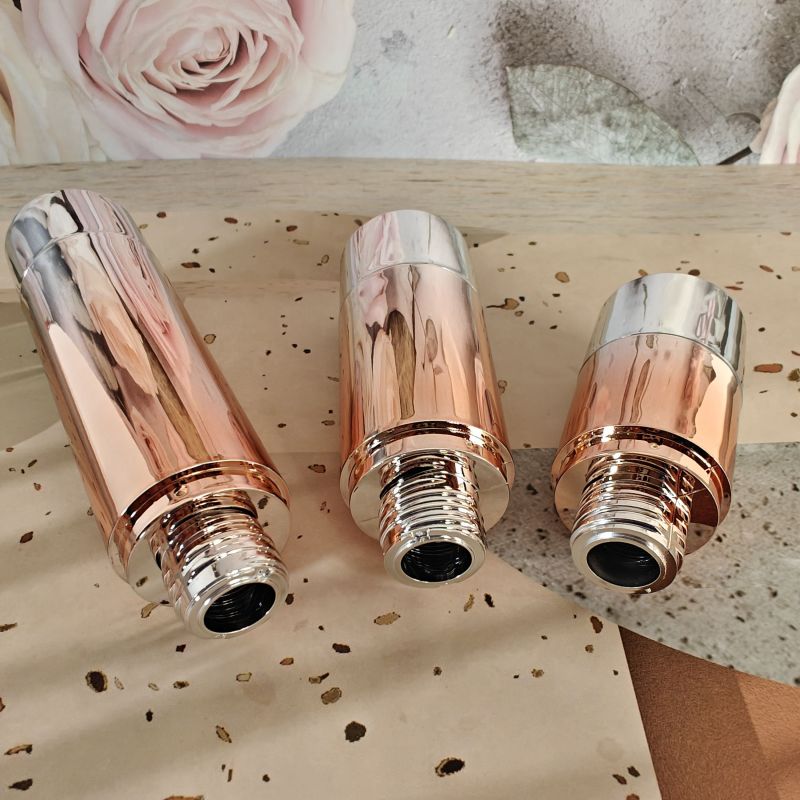Custom Cosmetic Packaging Shiny Rose Gold Silver Empty Plastic 15ml 30ml 50ml Electroplated Uv Beak Airless Pump Bottle