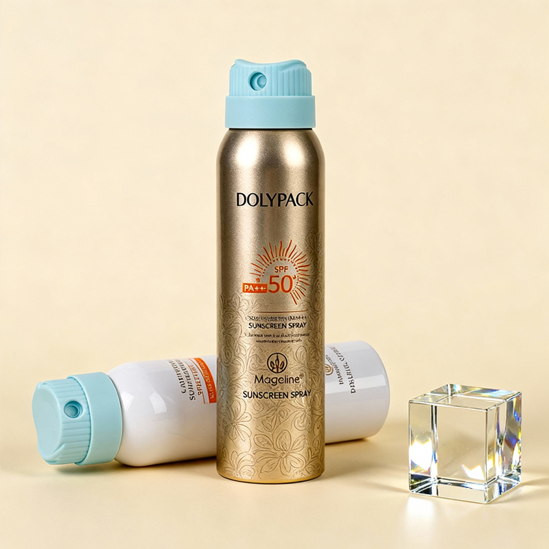 Luxury Custom Empty 50ml 75ml 100ml 120ml 150ml 200ml Spray Aluminum Aerosol Can Unique Continuous Mist Sprayer Body Physical SPF 30+ 50+ Sunscreen Packaging
