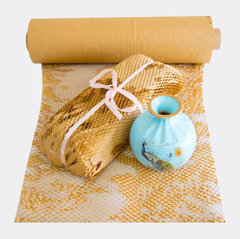 Eco Friendly Recyclable Lovershine Brand Shock-proof Kraft Honeycomb Wrapping Roll for Cargo Protection with Customizable Colors