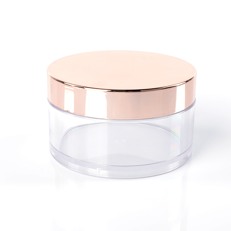 Round Cosmetic Containers Packaging Wholesale PETG clear Empty Plastic Jars With Lids with Shiny Golden Rose Lid in Stock
