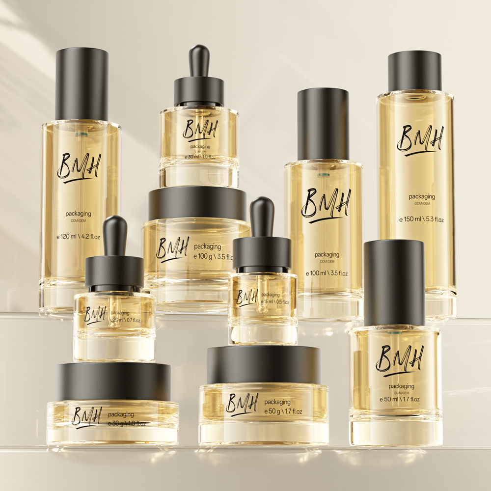 Hot Sale Cosmetic Packaging Set Custom Printed Empty Face Cream Jar Skincare Glass Lotion Bottle With Pump