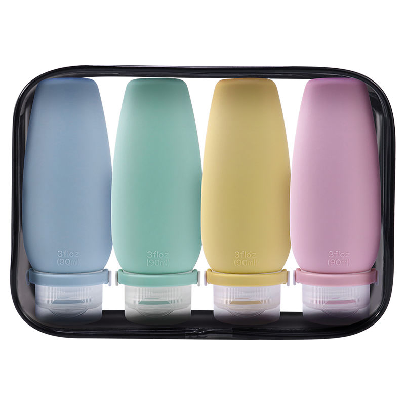 Top Picks Tsa Carry on Approved 4 in 1 Pack 90ml 60ml Reusable Silicone Squeeze Travel Size Cosmetic Toiletry Kit Bottle Set Bottles with Clear PVC Bag