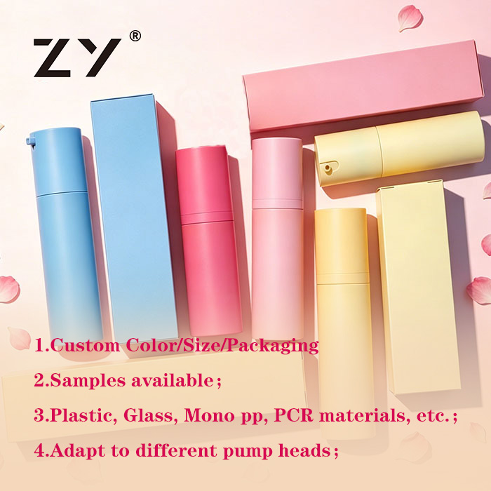 Round Cap Mono PP AS PS Skincare Cream 30ml 50ml 100ml Spray Cosmetic Serum Lotion Plastic Airless Pump Bottle Packaging