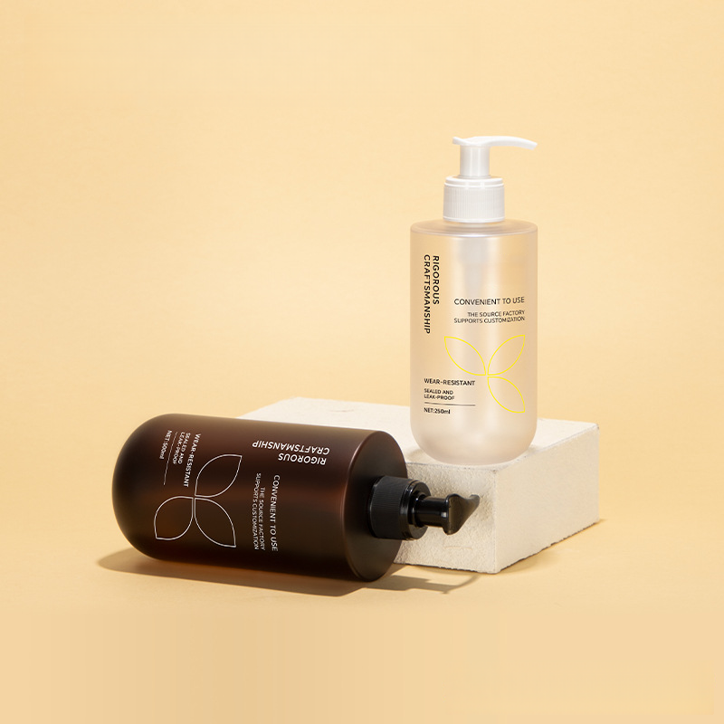 Custom Logo Screen Printed Frosted Amber PET Cylinder Bottles 250ml/300ml/500ml For Shampoo Conditioner Body Wash Packaging