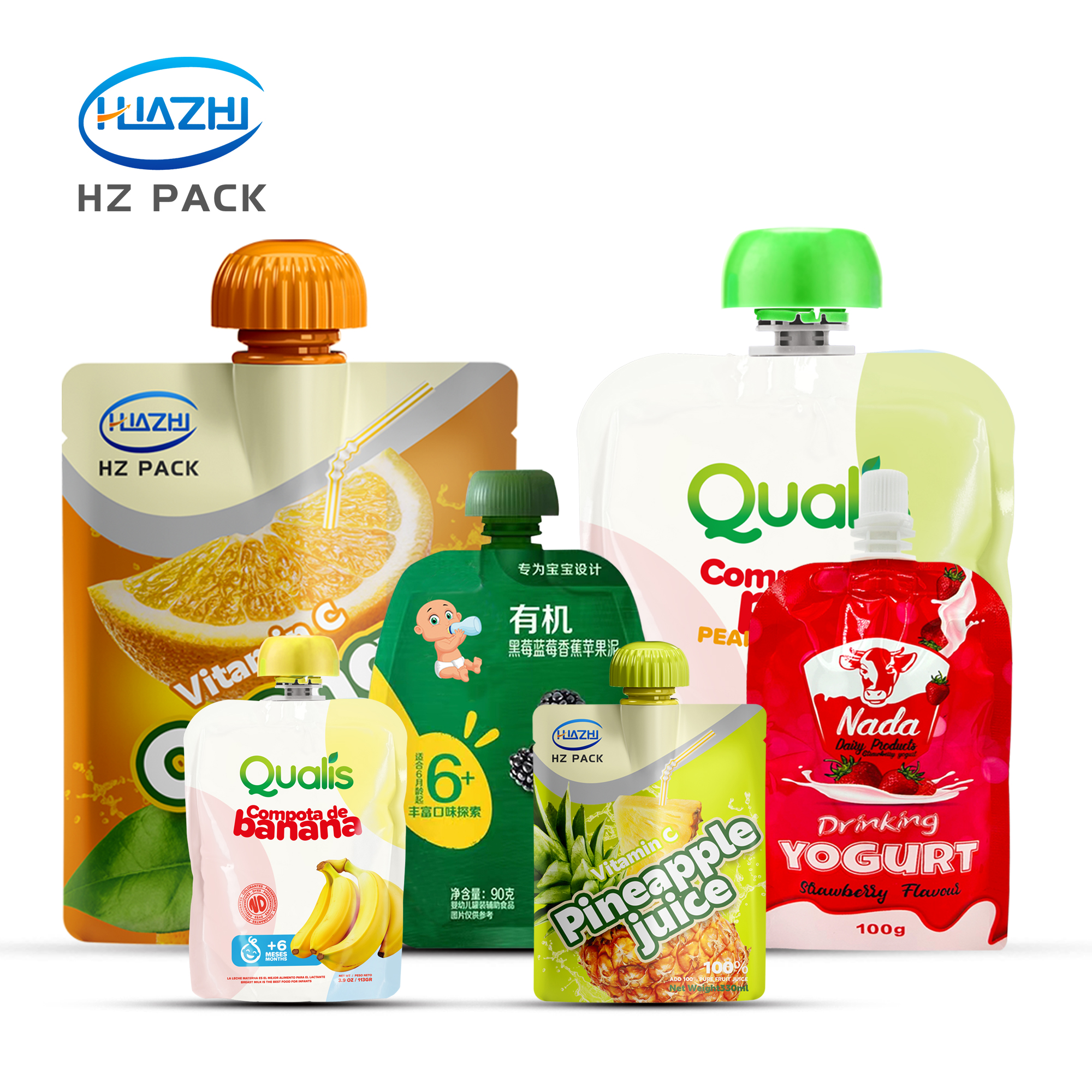 Custom Printed Food Grade Plastic Spout Pouch Reusable Stand up Liquid Doypack Bag for Drinks Juice Yogurt Beverage Packaging