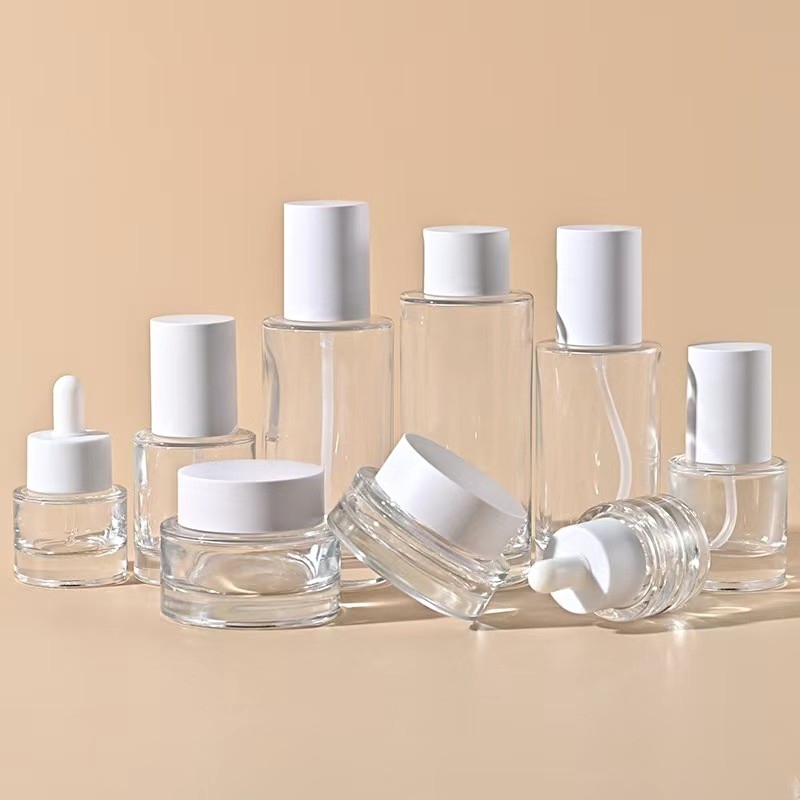 Cylinder Shape Cosmetic Dropper Screw Cap OEM Empty Lotion Glass Packaging 30ml 50ml Eye Cream Serum Bottle Screen Printing