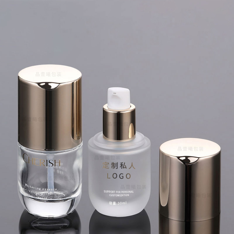 High Quality Cosmetic Packaging Clear Small Lotion Pump Bottle 30ML Glass Frosted Empty Liquid Foundation Bottles
