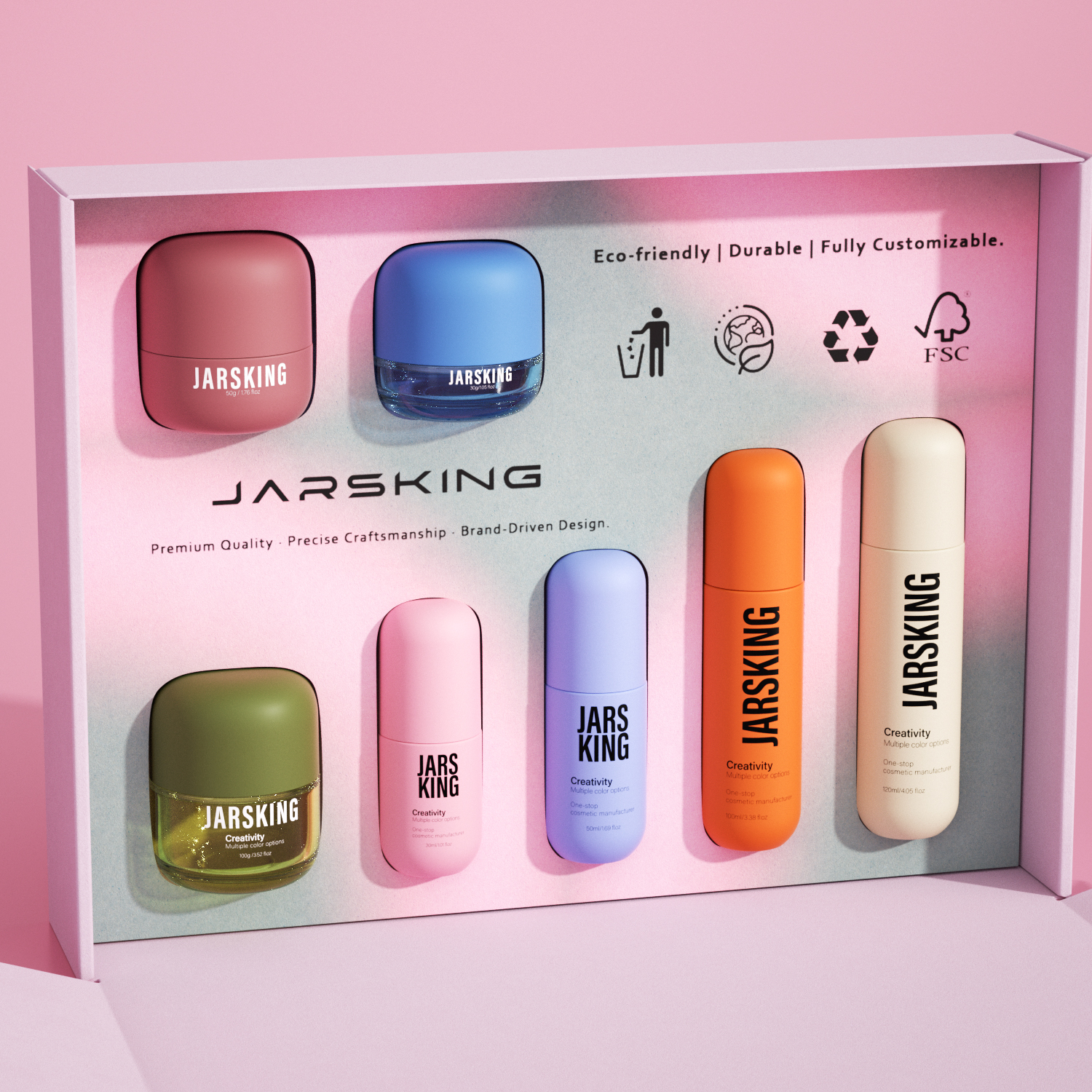 Custom Printed Luxury Skincare Jar 30 50 100g Glass Cosmetics Cream Jars With Lids Set Packaging Box