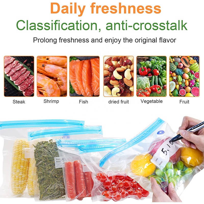 Eco-friendly small bags ideal reusable packaging,resealable vacuum-sealed freezer bags,zippered frozen food bag for food storage