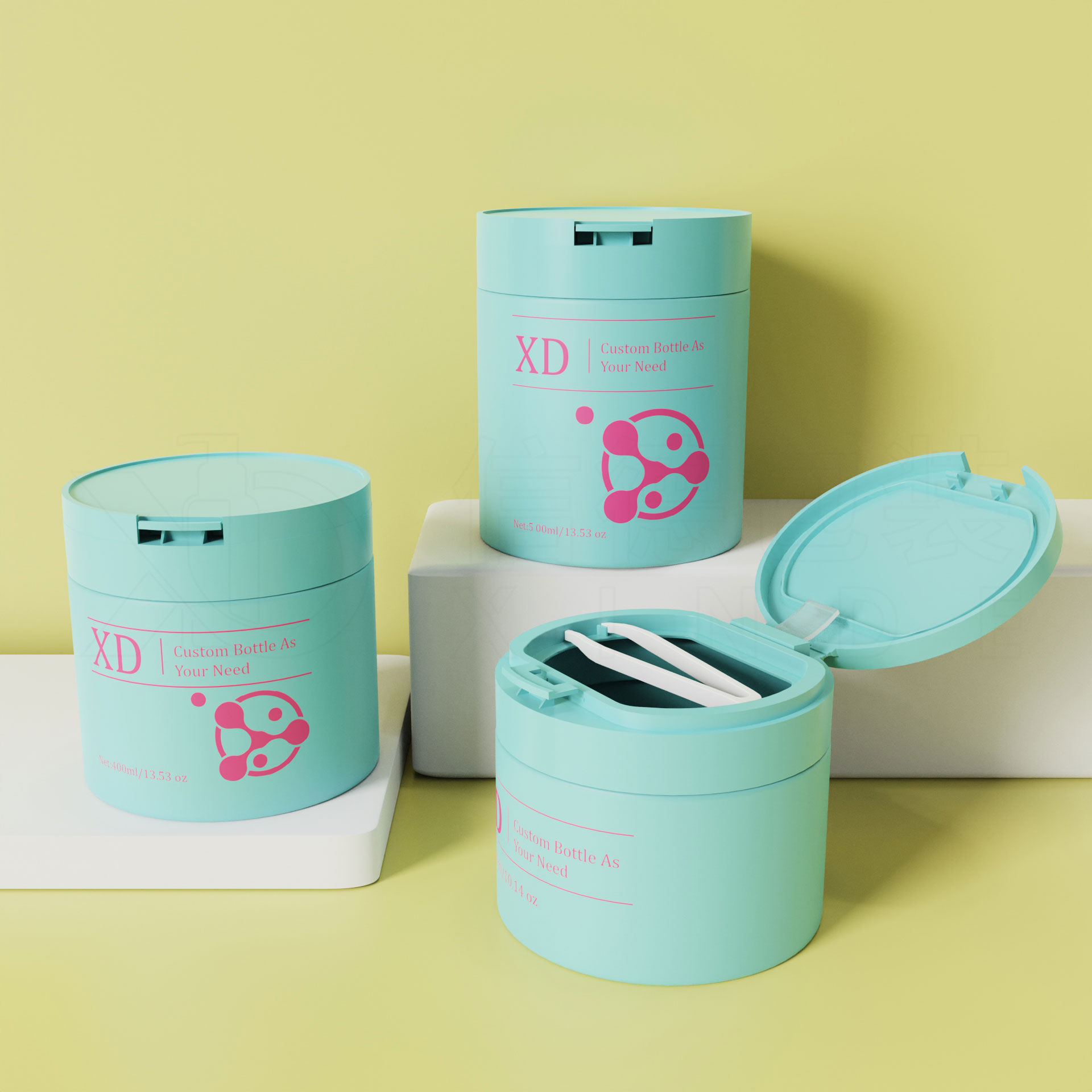 Custom OEM/ODM Refillable Cosmetic Jar Luxury Skincare Packaging Jars Toner Cotton Pad Container with Tweezers Food Grade PET/PP