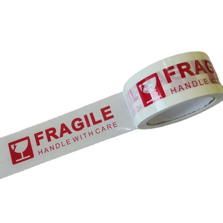 BOPP Custom Shipping Boxes with Logo Packaging Single Sided Waterproof Carton Sealing Tape Red Handle Care Fragile Marking
