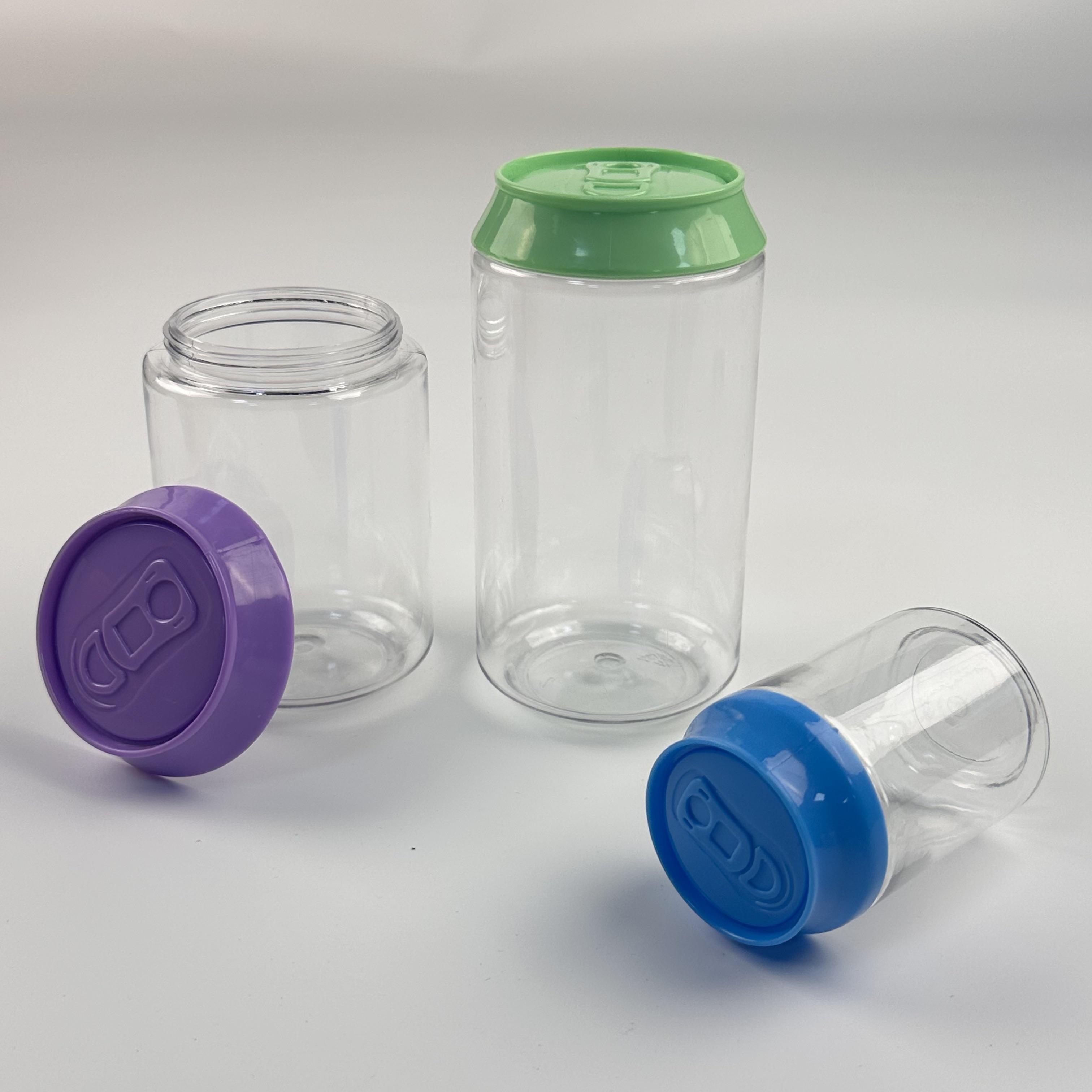 Wholesale Round Transparent Plastic 100ml 250ml 330ml 3.5g 7g Cola Soda Can Shape Candy Gummy Packaging Jar