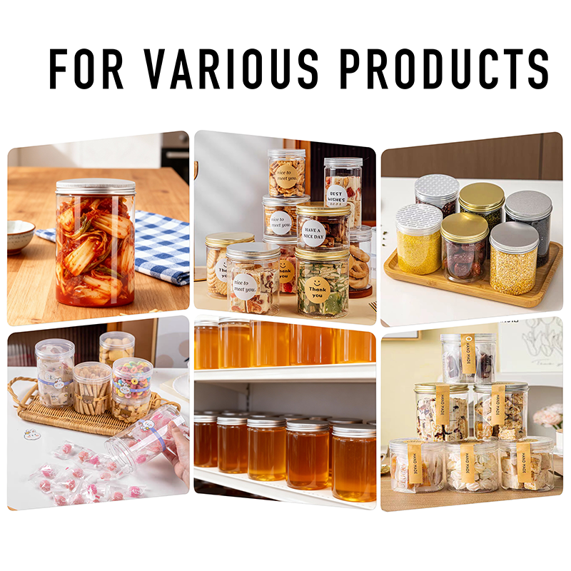 Source Direct Supply Cylindrical PET Plastic Food Packaging Jars with Crystal Lid and Easy Pull Feature Food Grade