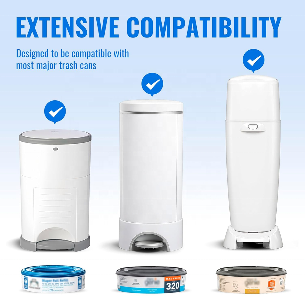 Diaper Pail Refill Bags HDPE Smell Proof Extra Thick Film Continuous Garbage Bags for Nappy Bin