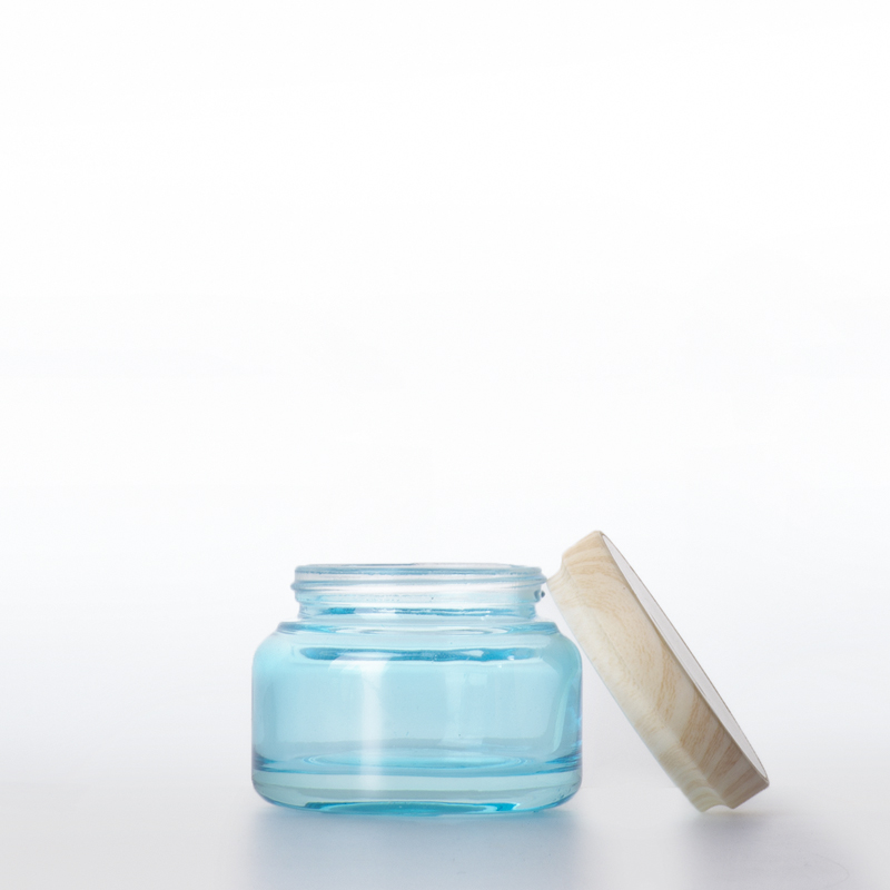 Hot Sale Blue Pink Clear Cosmetic Glass Bottle with Cap and Jar Set for Cosmetics Containers and Packaging