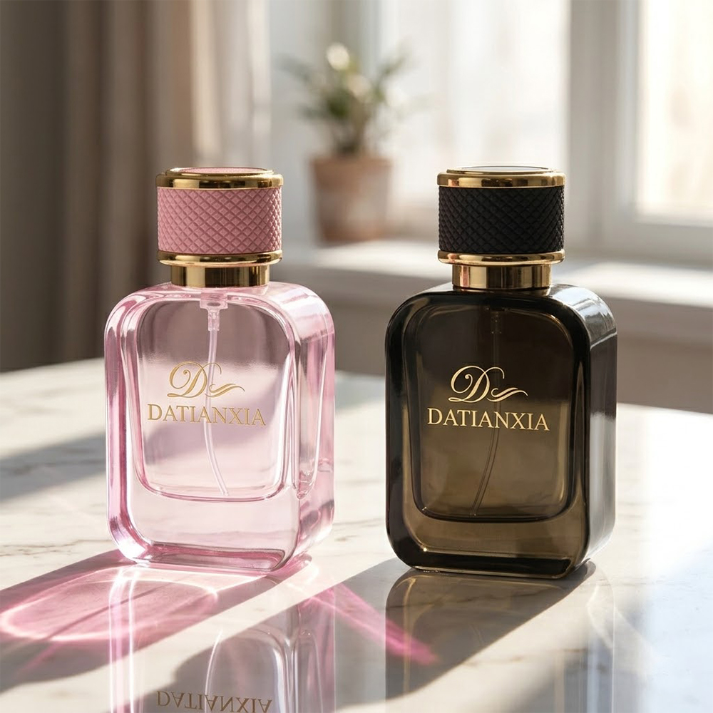 Exclusive Custom Transparent Color Men's Perfume Glass Bottle High-end Perfume Bottle With Black Magnetic Cap Custom Gift Box