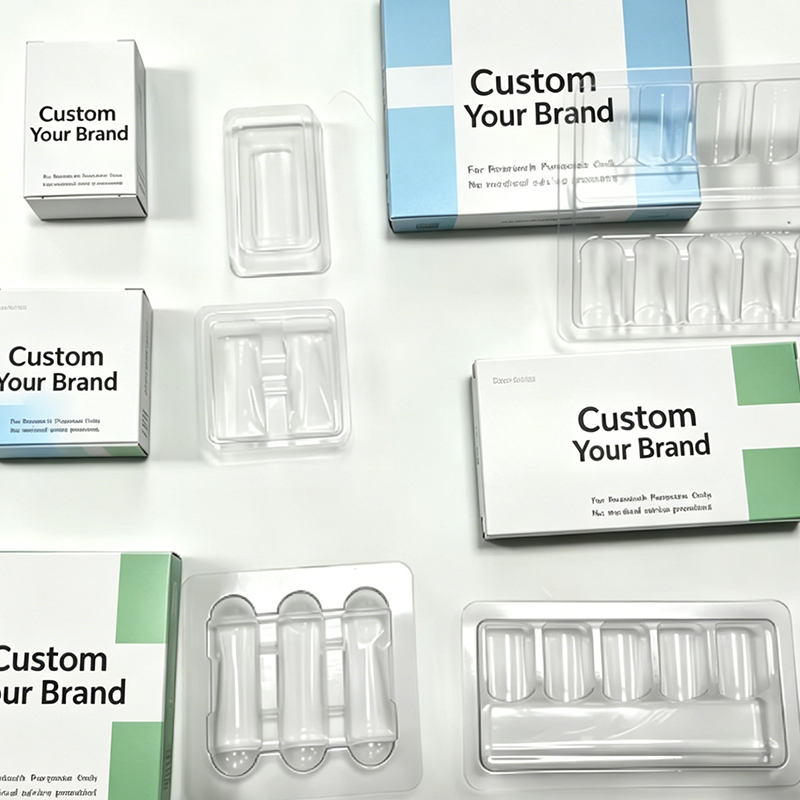 Custom logo Waterproof Medicine Packaging 2ml/3ml/10ml Label and Pep Box 1pack 2Vials Plastic Tray Holographic Box