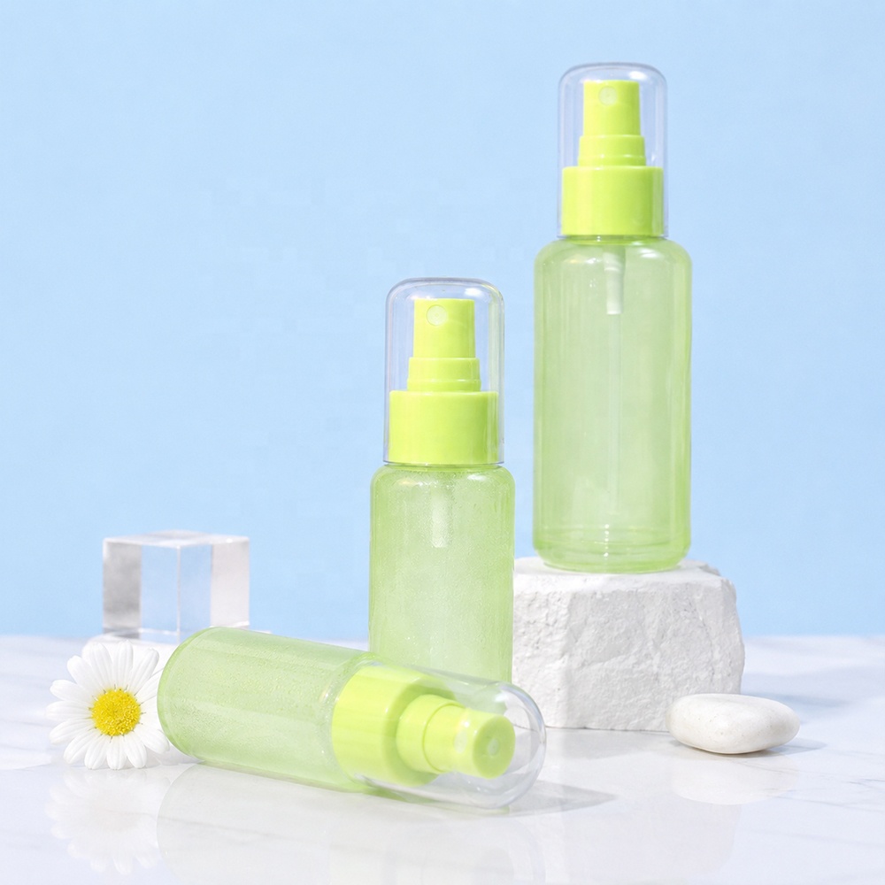 Skincare Packaging Glass Bottle Light Green Spray Pump Bottle 30ml 50ml 100ml Custom Logo Empty Cosmetic Liquid Container