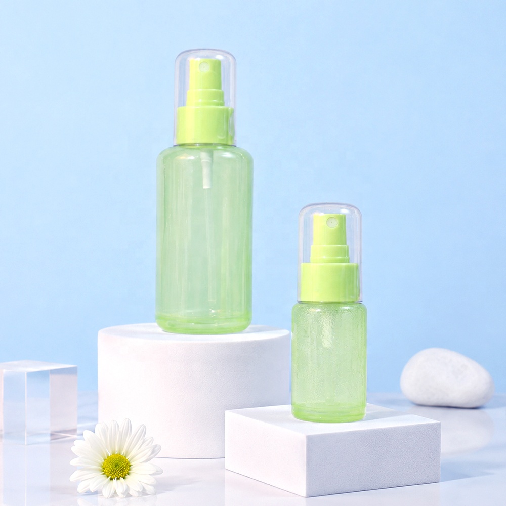 Skincare Packaging Glass Bottle Light Green Spray Pump Bottle 30ml 50ml 100ml Custom Logo Empty Cosmetic Liquid Container