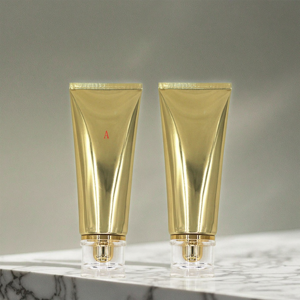 Fuyun Gold Tone Oval Soft Empty Tubes Plastic Cosmetic Cream Lotion Facial Cleanser Packaging Screw Cap False Eyelashes Blush
