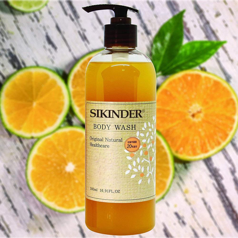 Private Label Vitamin C Herbal Fragrance Liquid Shower Gel & Body Wash Set with Exfoliator Customized Packaging