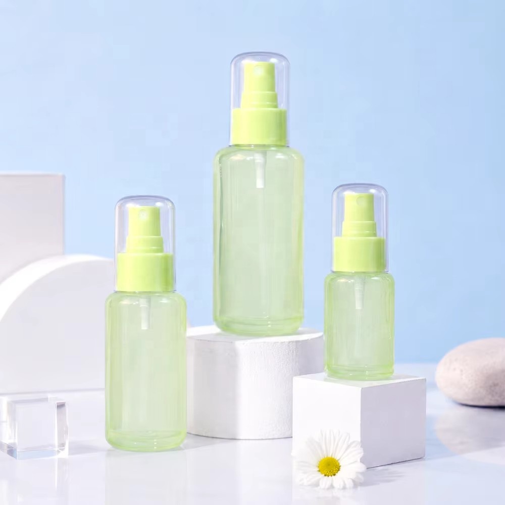 Skincare Packaging Glass Bottle Light Green Spray Pump Bottle 30ml 50ml 100ml Custom Logo Empty Cosmetic Liquid Container