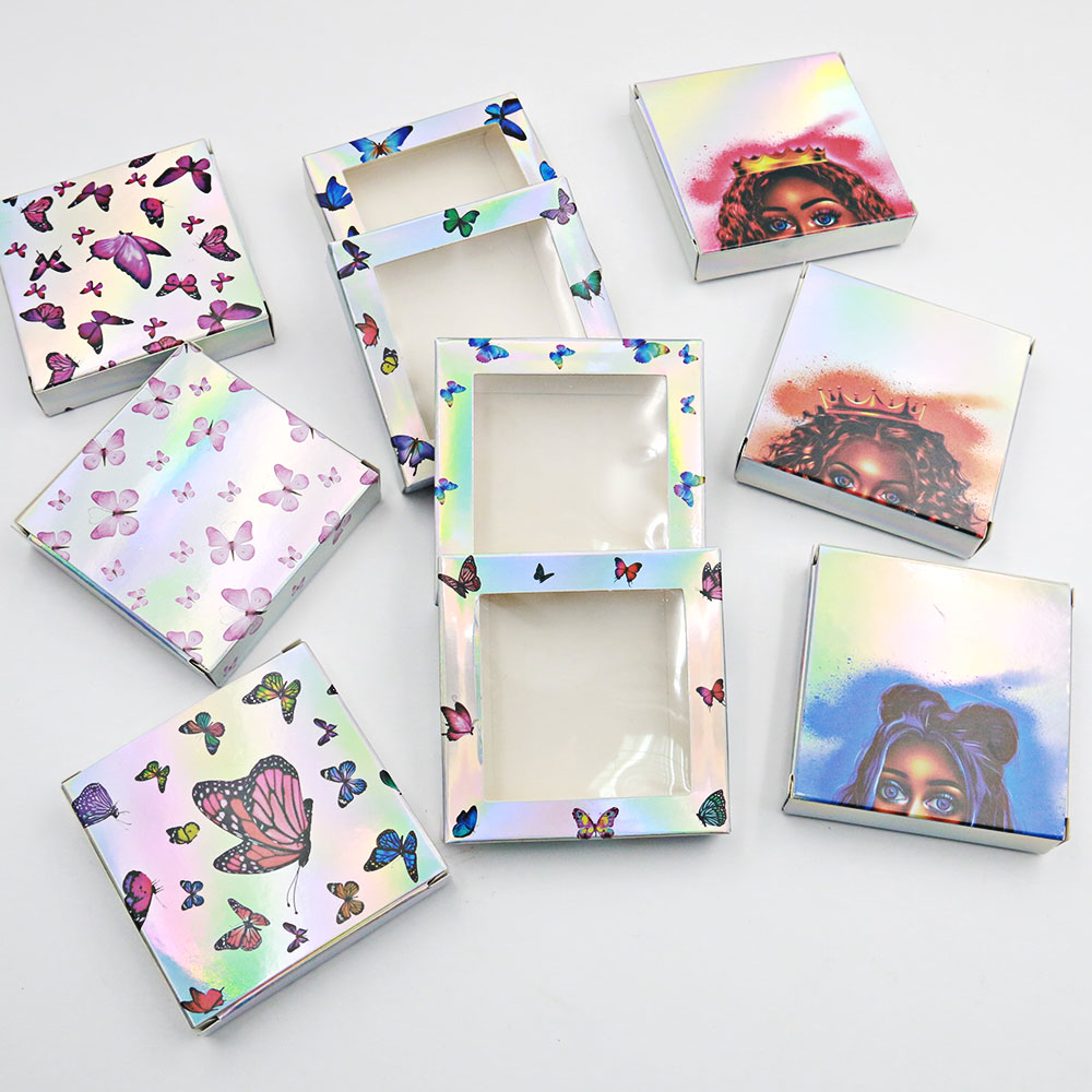 Custom Design Paper Card Sliver Holographic Butterfly Lashes Boxes Private Label Pvc Window Hologram Eyelash Packaging Cases