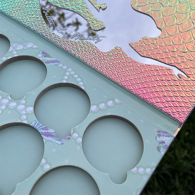 Firstsail Fish Scale Mermaid Holographic Glitter Multichrome Eyeshadow Palette Makeup 10 Empty Magnetic Pans Cosmetic Eye Shadow Paper Packaging