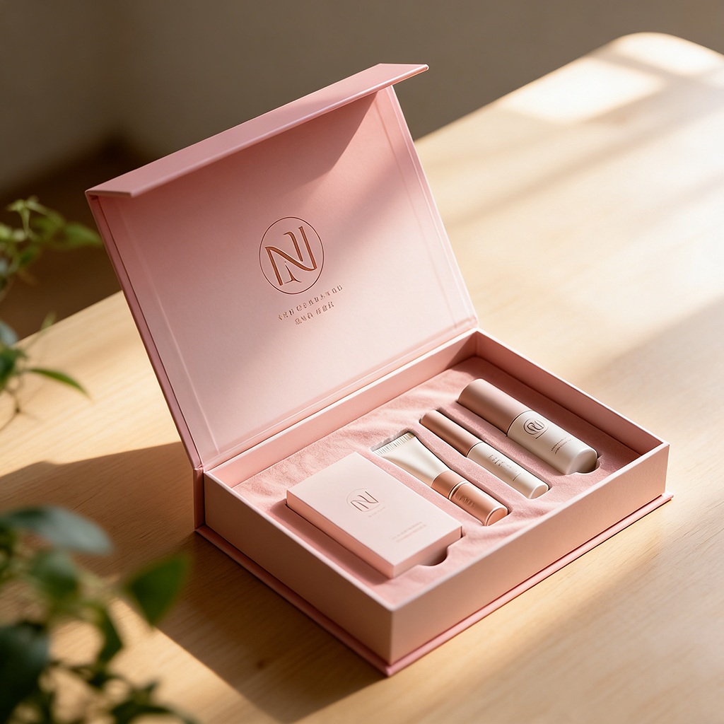 Luxury Gold Foil Pink Custom Rigid Magnetic UV-Embossed Skin Care Serum Packaging