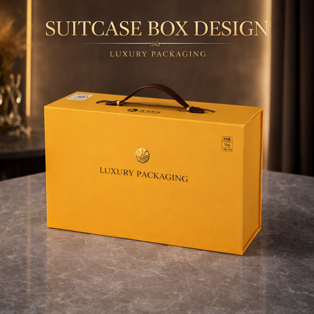 Custom Suitcase Gift Box Magnetic Closure Glossy/Matt Lamination UV Recyclable High-End Portable Rigid Packaging Case Custom