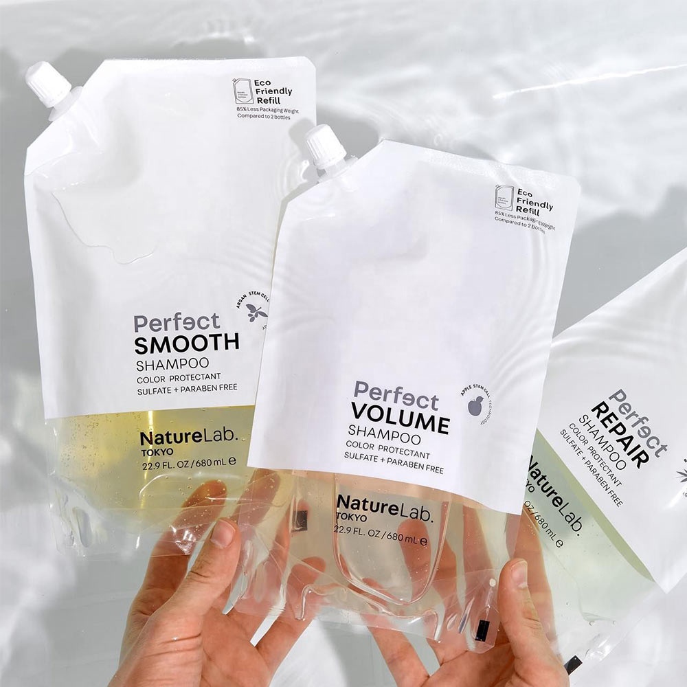 Custom 100ml Cosmetic Stand up Pouch Soap Packaging Bag, Biodegradable Soap Refillable Aluminium Printed Spout Pouch