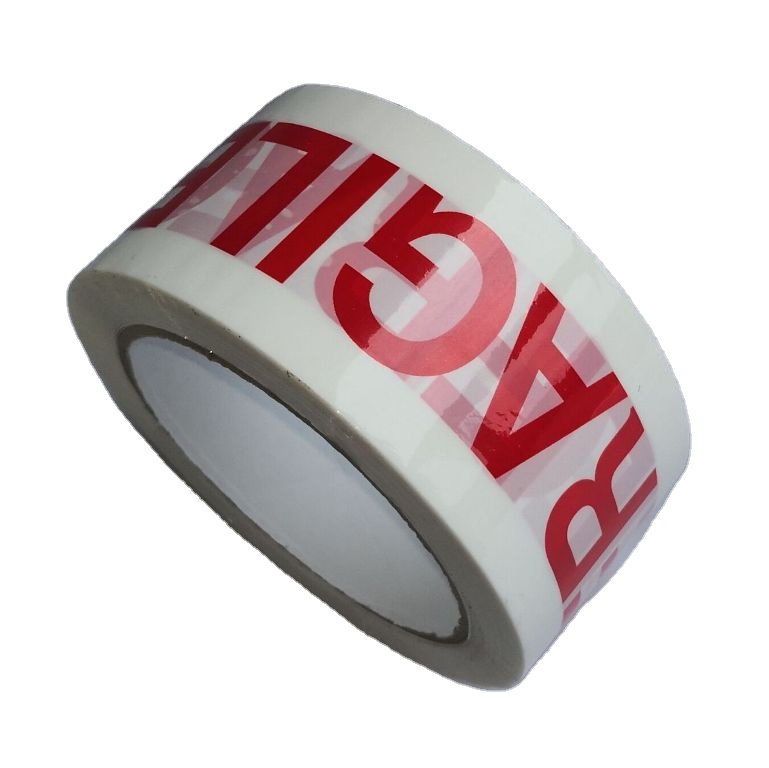 BOPP Custom Shipping Boxes with Logo Packaging Single Sided Waterproof Carton Sealing Tape Red Handle Care Fragile Marking