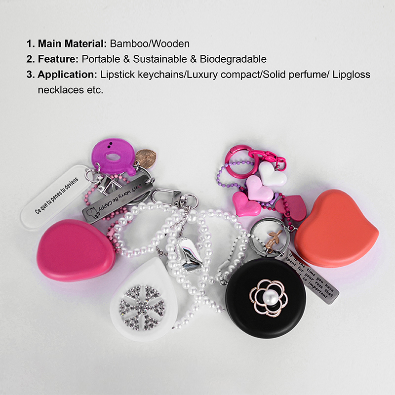 Innovation Makeup Jewelry Biodegradable Wooden Refillable Magnetic Empty Solid Perfume Keychain Container Packaging