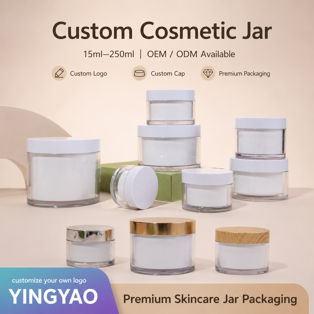 Refillable 50g Zero Waste Jar PCR Eco, FDA Grade, Double Wall with Replaceable Inner Cup, Sustainable Packaging plastic jar