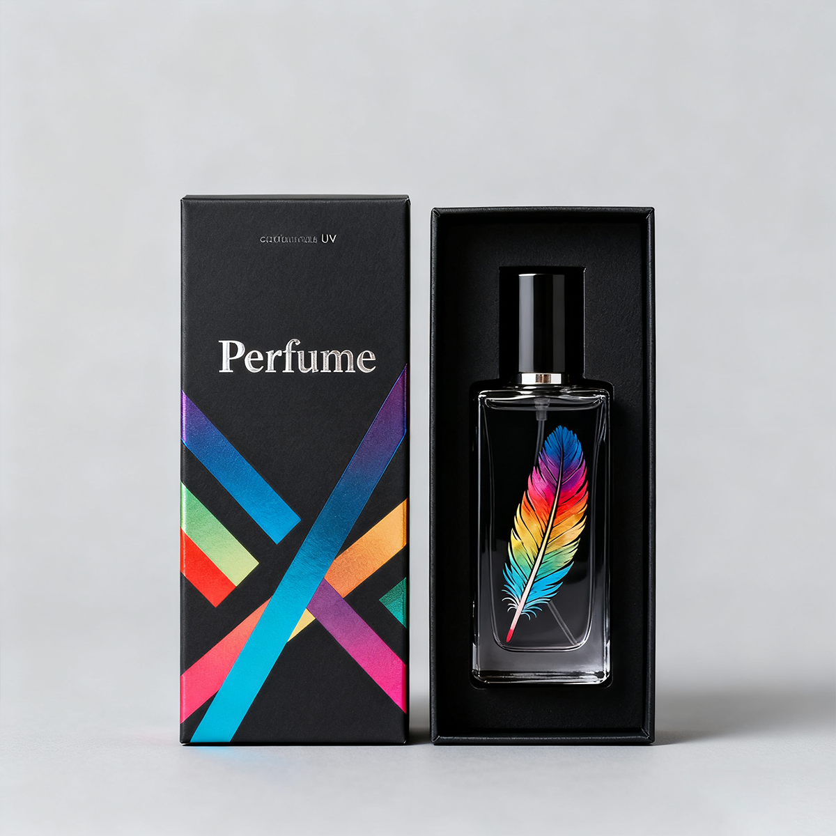 Custom Coated Paperboard Perfume Packaging Boxes with UV Matt Lamination Embossing &amp; Four-Color Printing for Gifting