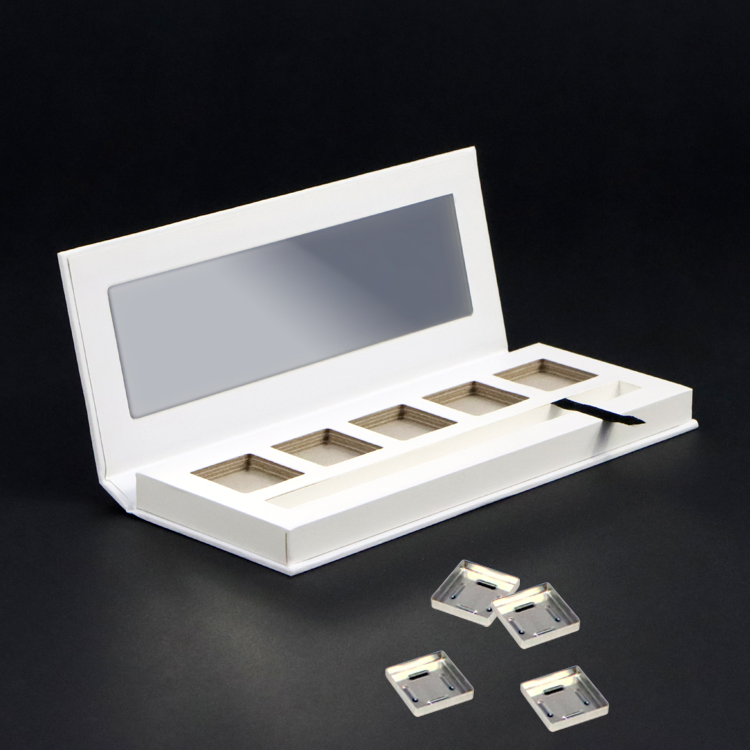 Firstsail Cheap Price Custom 5 Hole Magnetic Pans Empty Makeup Eyeshadow Palette White Cosmetic Paper Packaging Eye Shadow Case Pallet